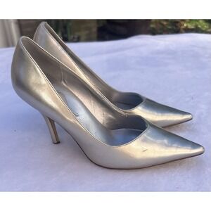 Nina New York‎ Steel Metallic Shiny Mid-Heel Classic Pointed Toe Pump Size 10